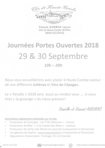 Cass'noisette | Affiche des Portes Ouvertures du Clos de Haute-Combe 2018